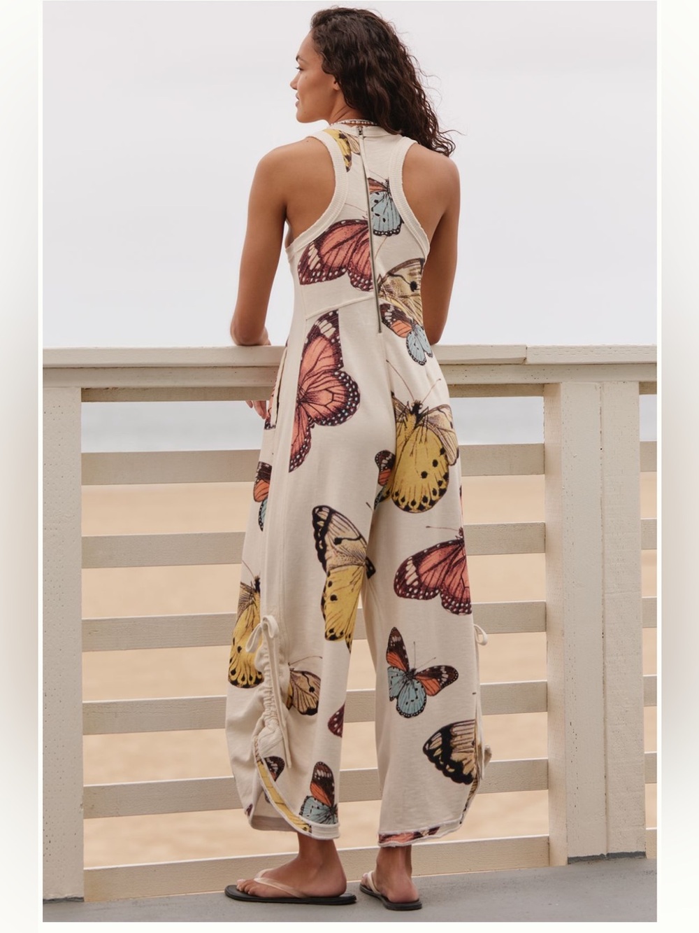 Anthropologie Daily Practice Plattsburgh Sleeveless Jumpsuit. Ivory Butterfly. M - Picture 2 of 8